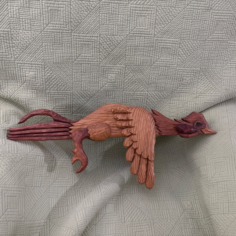 Hand Carved Wood Flying Rooster 23.5" Sculpture Folk Art Signed #147 11/2012